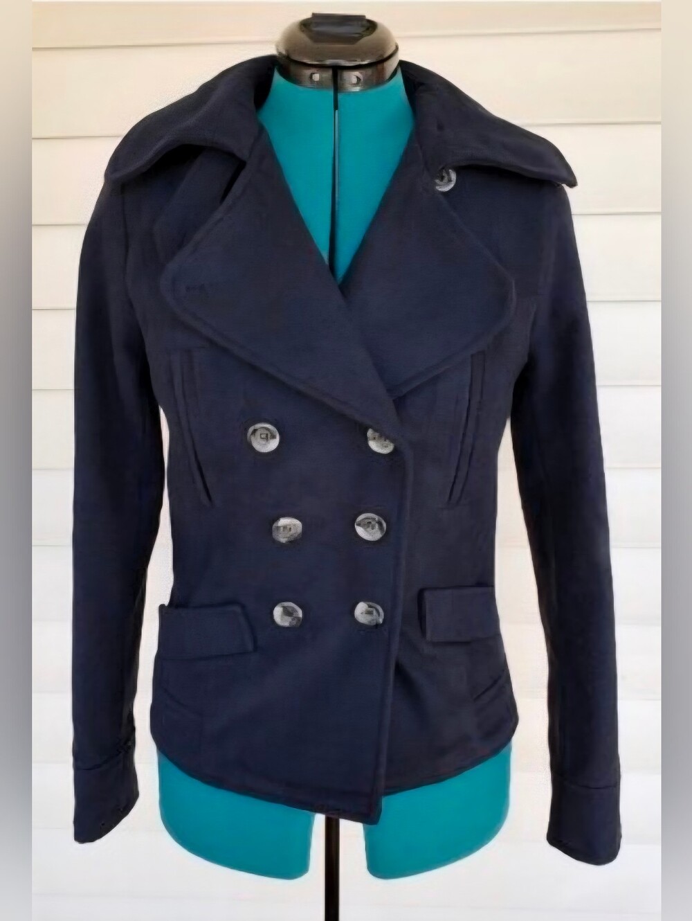 Beverly Hills Polo Club Navy Double-Breasted Wool Pea Coat